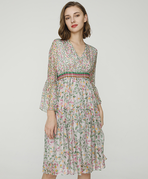 2024 Spring Summer - Floral print silk-chiffon dress